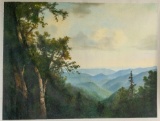 Unframed Ron Williams Original Painting, Mountain Landscape With Trees In