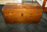 Hand Made Wooden Trunk & Contents (quilt, Linens, Miscellaneous Items)