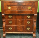 Antique Drop Front Writing Desk, Pigeon Holed With Three Drawers, Mahogany