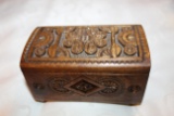 Decorative Ornate Wooden Box, Carved Hinged Top, 5