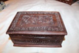 Decorative Engraved Wooden Box With Hinged Lid, 7