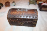Decorative Leather Wrapped Box With Rounded Hinged Top, Lined, Filled With