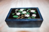 Culture Marber Box With Ornate Floral Inlay On Hinged Lid, 6.5