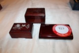 Three Small Decorative Wooden Boxes, One With Hinged Lid, Two With Removabl