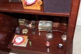 Contents Of Shelf, Assorted Decorative Wooden Boxes & Figurines