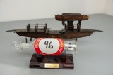 Two Nautical Themed Curios, 1 Wooden Ship, One Ship In A Glass Bottle