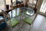 Set Of Outdoor Metal Glass Top Table Oval Shaped & 4 Metal Chairs, Table D