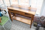 Wooden Sofa Table With One Drawer And Shelf And Matching Side Table, Maple
