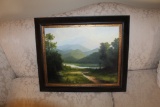 Framed Ron Williams Original Painting On Canvas, Pastoral Scene With Creek