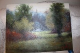 Unframed Original Painting By E. Collins On Stretched Canvas, Pastoral Scen