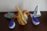 Collection Of 4 Pieces Decorative Art Glass, Plastic Butterfly, Sailboat