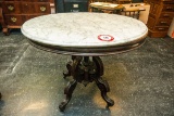 Decorative Ornate Wooden Based Gaming Table With Marble & Casters, Oval Sha