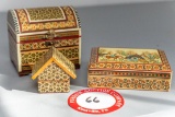 Three Hand Painted Decorative Wooden Boxes, Iranian Markings On One