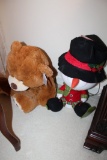 Two Stuffed Animals, Christmas Motif, One Large Bear, One Snowman, Life Siz