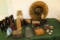 Contents Of Shelf, Assorted Decorative Wooden Boxes, Pair Of Hand Carved Wo