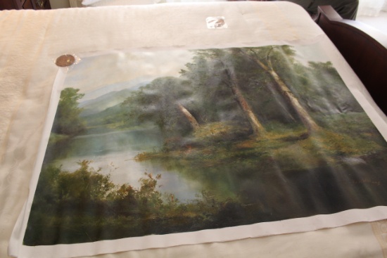 Unframed Ron Williams Original Painting, Mountain Landscape With Tree & Str