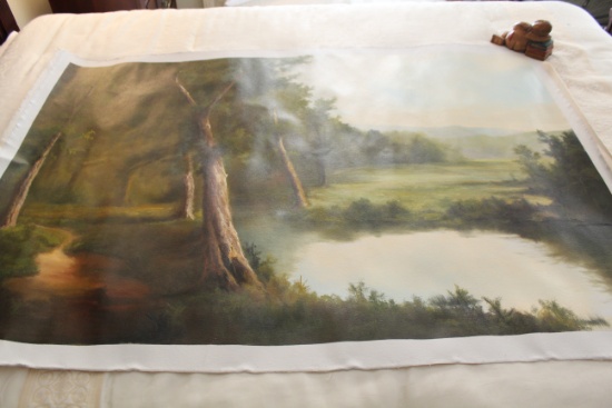 Unframed Ron Williams Original Painting, Wooded Creek View With Mountains I