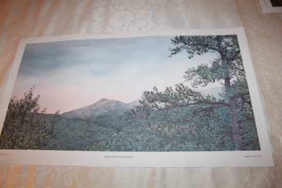 Unframed Charles A Towle Print, Signed, "smoky Mountain Memories", 27" X 14