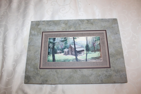 Matted Mountain Log Cabin Print By T. Chandler From 1999