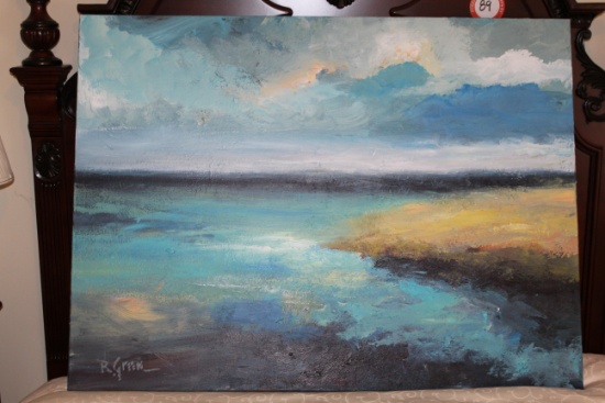 Unframed, Stretched Robert Green Original Painting, Ocean Scene, 3' X 4', (