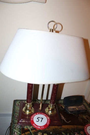 Brass & Wood Two Light Table Lamp