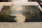 Unframed Ron Williams Original Painting, Wooded Mountain Lake Scene, 27