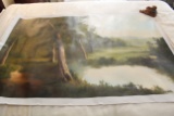 Unframed Ron Williams Original Painting, Wooded Creek View With Mountains I