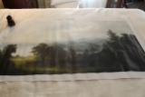 Unframed Ron Williams Original Painting, Mountain Lake Scene From Hillside,