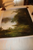 Unframed Ron Williams Original Painting, Woods & Lake Scene, 32.5