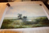 Unframed Ron Williams Original Painting, Pastoral Scene With Pond, 30.5