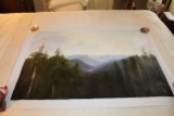 Unframed Ron Williams Original Painting, Mountain Scene From Hillside, 25.2