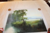 Unframed Ron Williams Original Painting, Mountain Vista With Trees In Foreg