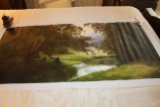 Unframed Ron Williams Original Painting, Mountain Stream With Pasture & Mou