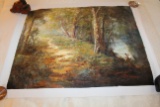 Unframed Ron Williams Original Painting, Creek With Trees & Path To Creek,