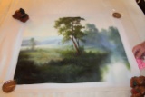 Unframed Ron Williams Original Painting, Pastoral Scene With Creek And Moun