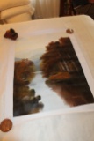 Unframed Ron Williams Original Painting, Mountain River With Trees, 30.25