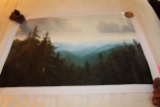 Unframed Ron Williams Original Painting, Mountain Scene With Trees In Foreg