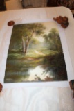 Unframed Ron Williams Original Painting, Mountain Stream With Path, 23.5