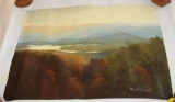 Unframed Ron Williams Original Painting On Canvas, Mountain Lake With Trees