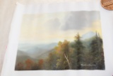 Unframed Ron Williams Original Painting On Canvas, Mountain Scene With Tree