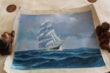 Unframed Original Painting On Canvas, Edward P. (artist), Sailing At Sea, 2