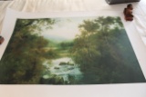 Unframed, Unsigned Ron Williams Print, Creek In Woods With Foothills In Bac