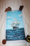 Unframed Original Painting Signed By R. F. Walker, Sailing Ship At Sea, 26.