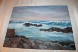Unframed Original Painting, Signed By Haas, 1980, Rough Ocean Surf Scene, 2