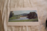 Unframed Ron Williams Print, Field With Stream, Barn & Mountains, 19