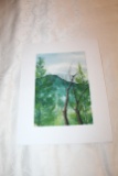 Matted Original Painting By John Cole From 1991, Mountain Scene, 10.75
