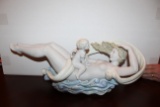Lladro Porcelain Figurine, Lady Lying On Back With Child Sitting On Belly,