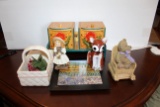 Collection Of Decorative Items, Wooden Box Set, Hand Painted Tile Wall Plaq