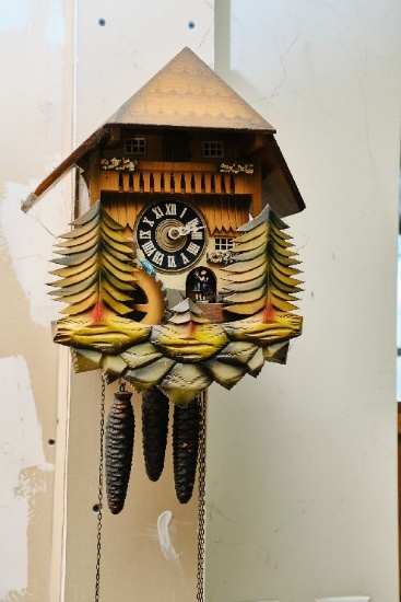 Hand Made Wooden Wall Cuckoo Clock, With Bird, (german Tag), 14.5" H X 11.5