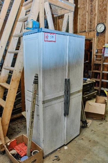 Two Door Plastic Storage Cabinet & Table With Contents, Assorted Wire, Meta